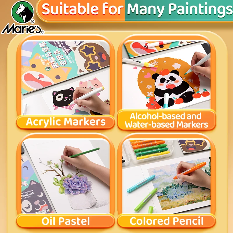 Marie's Acrylic Marker Pad,30 Sheets White and Black 32 lb/120 gsm Drawing Papers,Bleedproof Sketchbook for Alcohol Markers 5