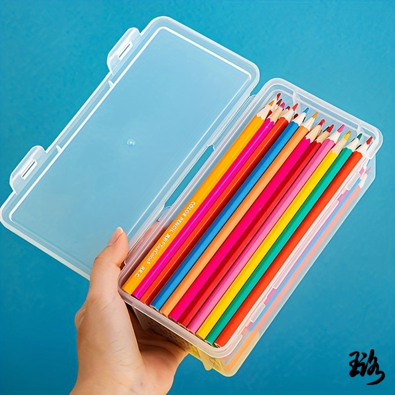  2pcs Large Capacity Transparent Plastic Pencil Boxes, Portable Tension Mount Storage Organizer for Oil Pastels, Crayons 