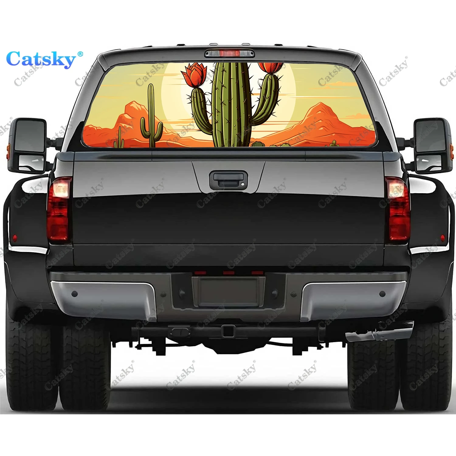 

Пустыня с кактусами деревьями задние окна наклейка подходит пикап, грузовик, автомобиль универсальная прозрачная Перфорированная задняя окно виниловая наклейка