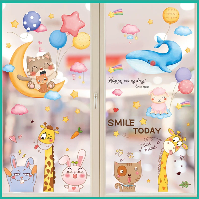 

[shijuekongjian] Animals Wall Stickers DIY Balloons Clouds Wall Decals for Kids Rooms Baby Bedroom Nursery Home Decoration