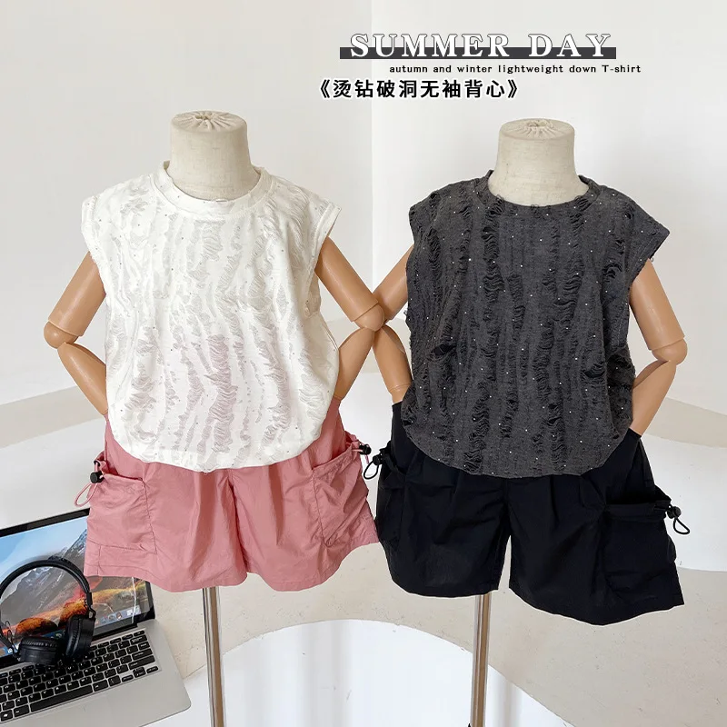 

2024 Summer New Children's Clothing Children's Handsome Vest Boys and Girls All-Match Ripped Sleeveless Top