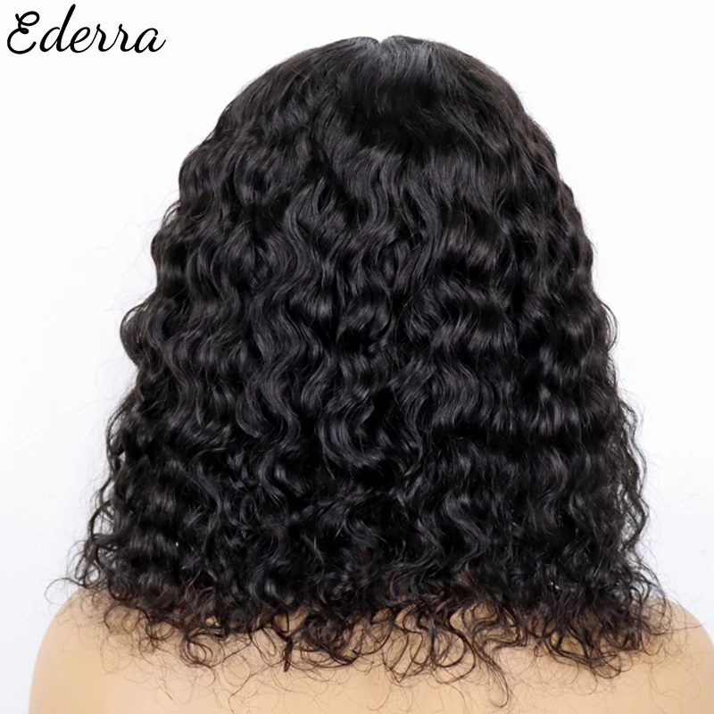 

T Part Bob Wig Water Wave Human Hair Short Bob Lace Wigs For Women Brazilian Remy Natural Black 150% Density 13x1 Closure Wigs