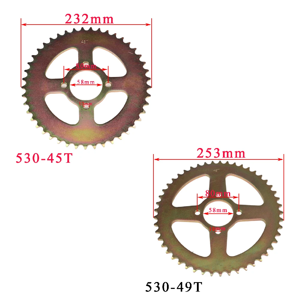 

1 PCS 530 Chains 45T/49T Rear Sprocket for ATV Quad PCit Dirt Bike ATV Karting UTV Buggy Go Kart Four-wheel Off-road Vehicle