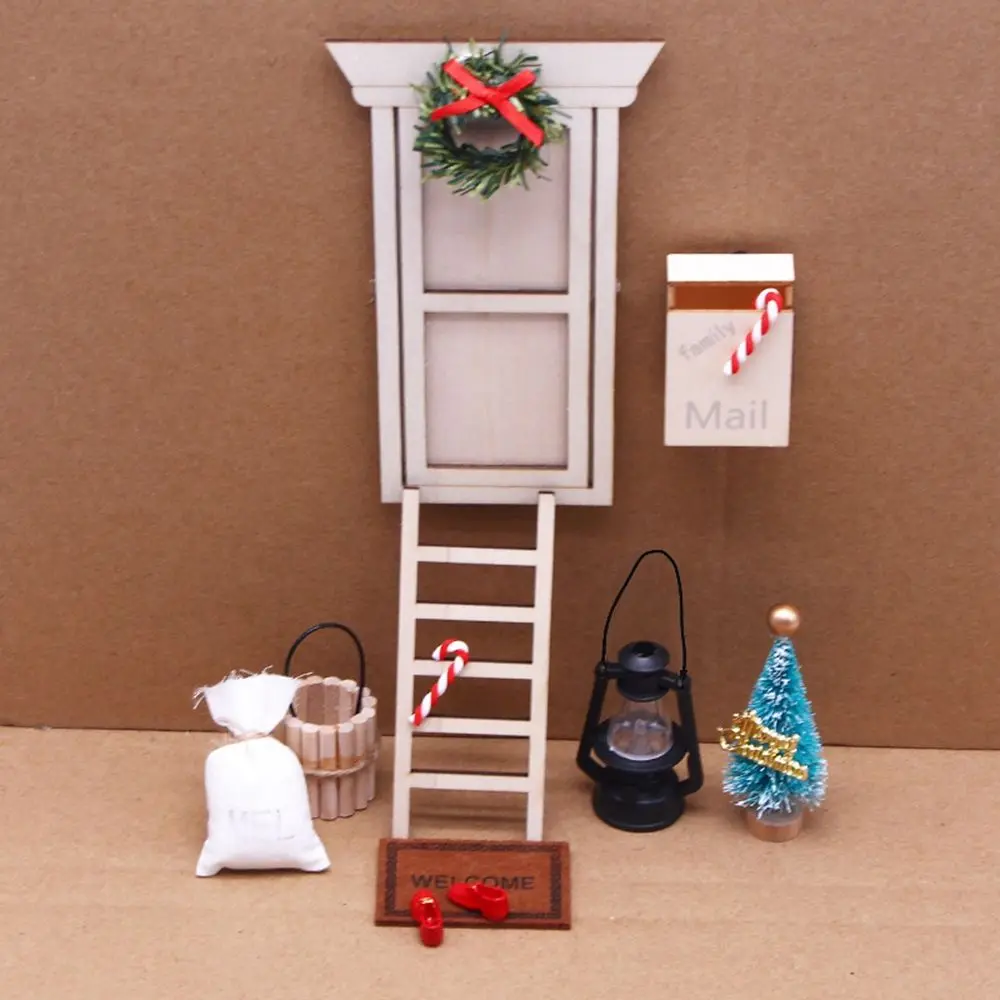 

1set New Dollhouse Wooden Miniature 1/6 1/12 Carpet Broom Tree Wreath Pine Santa Claus Christmas Boots Doll House Lamp