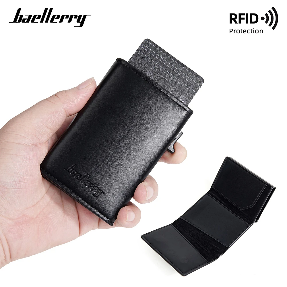 Men's Slim Metal Card Case Wallet - Baellerry Slide Push Automatic Eject RFID Protected, Business Gift Box