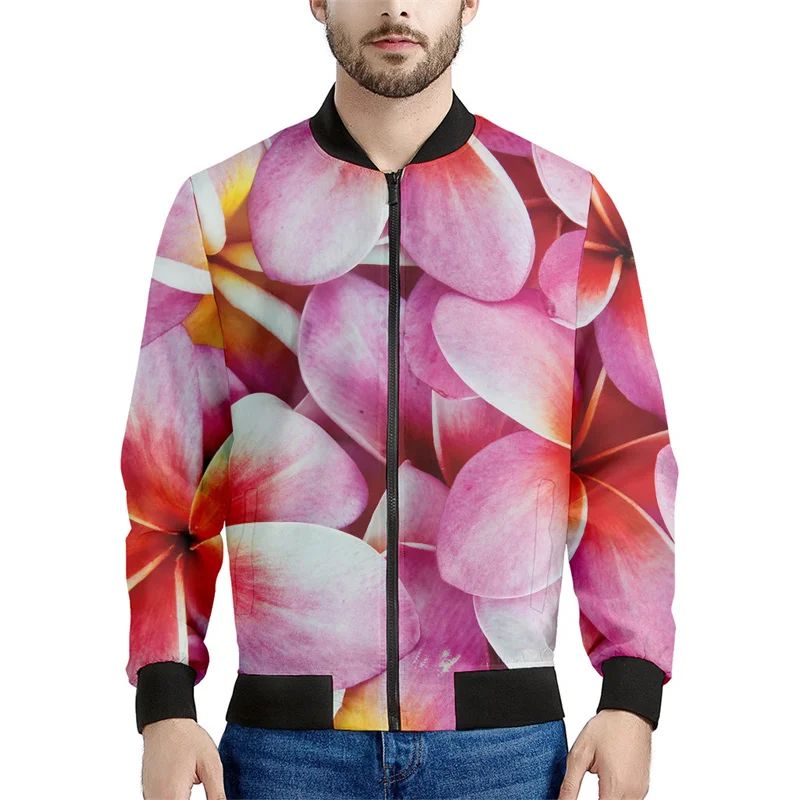 thumbnail image 1 of Chaqueta con cremallera y estampado de frangipani colorido para hombre y mujer, abrigo con estampado floral en 3D, chaquetas con cremallera, sudadera bomber de manga larga, 1 of 5