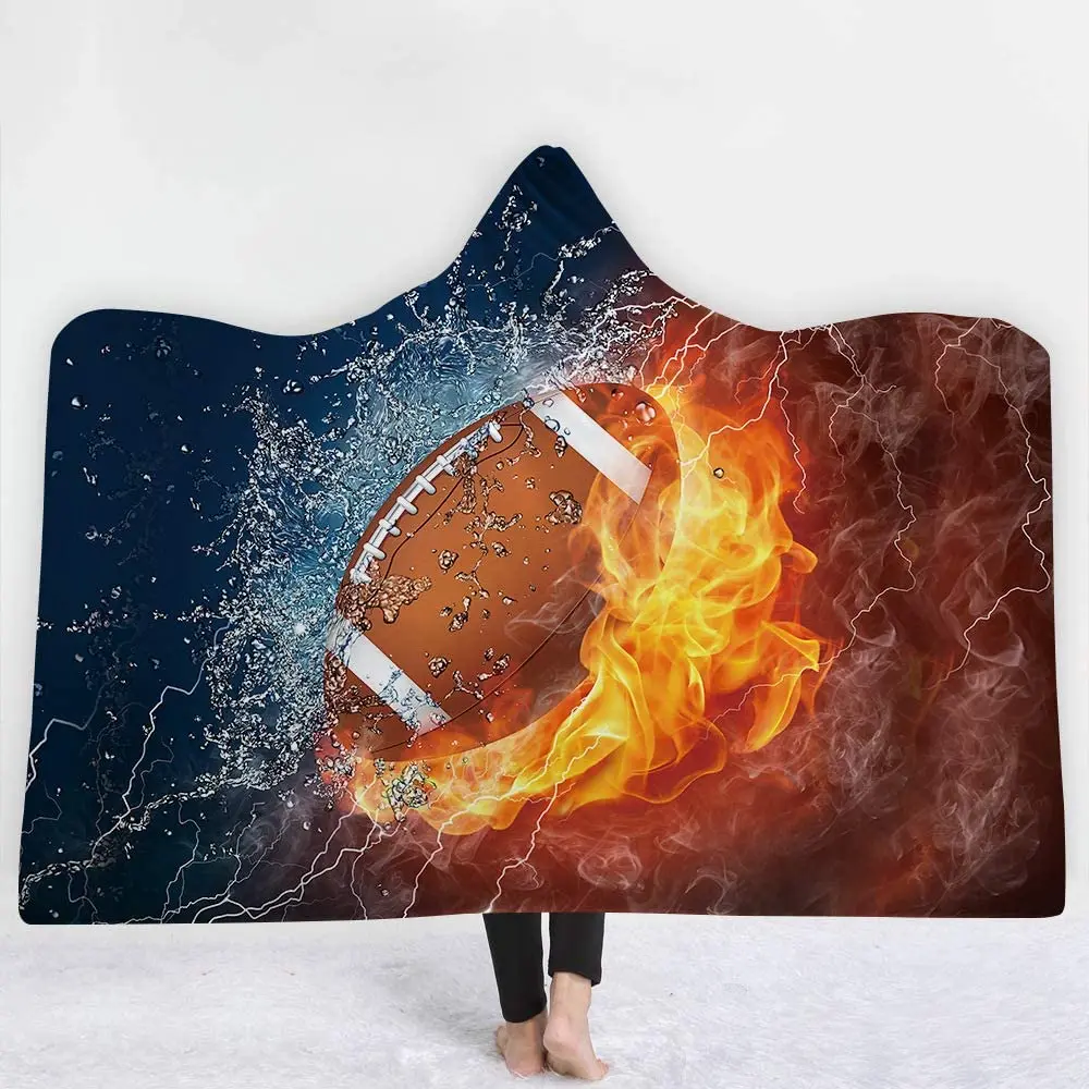 

Hooded Blanket Cape Wrap Baseball Softball Soccer Soft Wearable Blanket Hooded Throw Poncho
