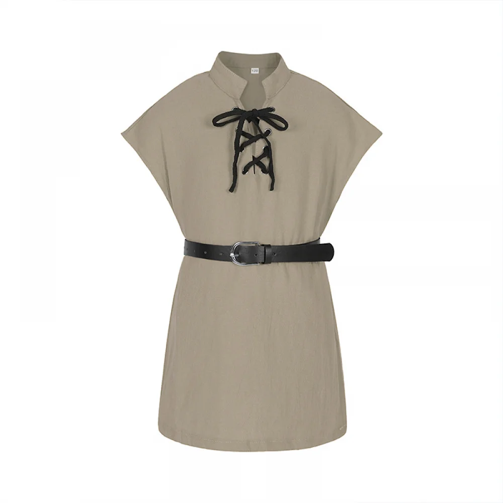 Boys Kids Medieval Punk Cosplay Shirt Vintage Renaissance Pirate Viking Knight Costume Nordic Tunic Bandage T-shirt No Belt