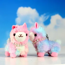 Mini jouets en peluche d'alpaga colorés de 12 Cm, avec collier, porte clés, anneaux pour enfants, poupées en peluche, ornements suspendus 