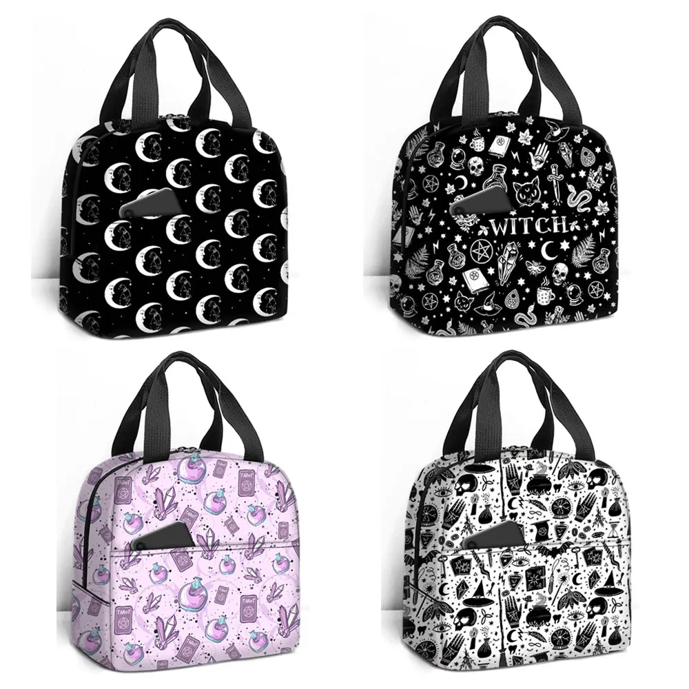 

Witch Moon Cat Print Insulated Lunch Bag Witchy Woman Waterproof Camping Picnic Bag Witchcraft Lunch Box Cooler Thermal Bags