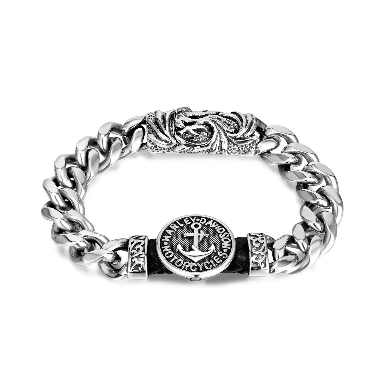 

Style Retro Round Brand Ship Anchor Splicing Thick Stainless Steel Cuban Chain Personalized Men's Bracelet