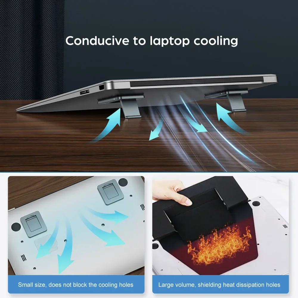 Eary 2PCS Zinc Alloy Mini Foldable Laptop Stand Portable Computer Keyboard Riser with 2 Adjustable Angles Self-Adhesive for Desk