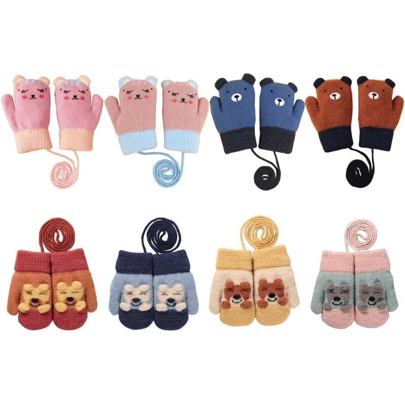 

77HD Thick & Warm Stretch Mittens Neck Hangings Gloves Thick Plush Lining Gloves Winter Warm Gloves for 3-5 Years Old Gift