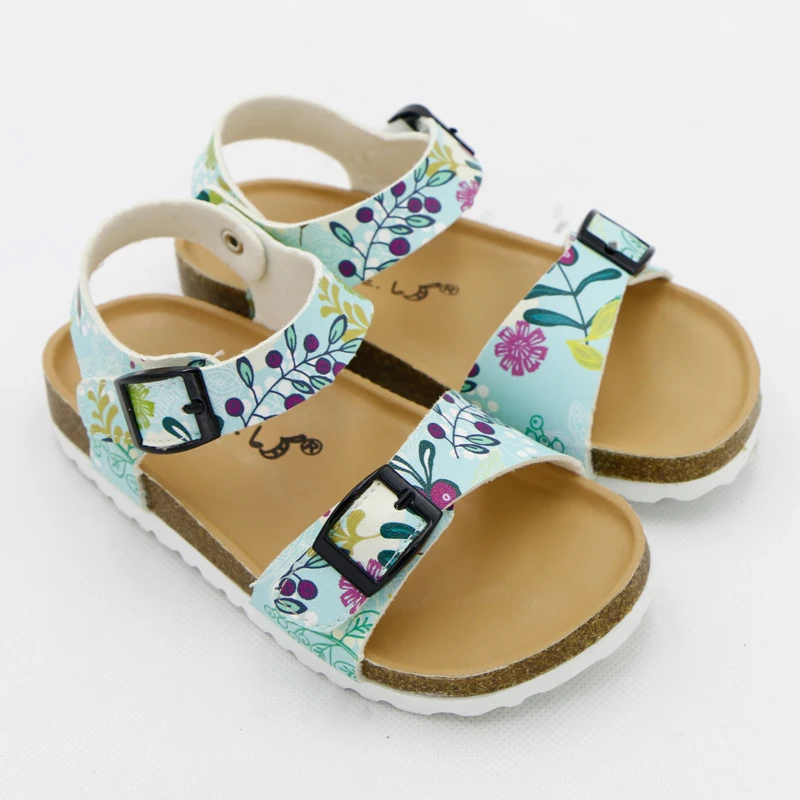 bata children's sandals 2020 Summer Girls Sandals Printing Pu Leather Corks Open Toe Slides Flats with Little Girl Shoes for School 2-12 Years Toddler child shoes girl Children's Shoes