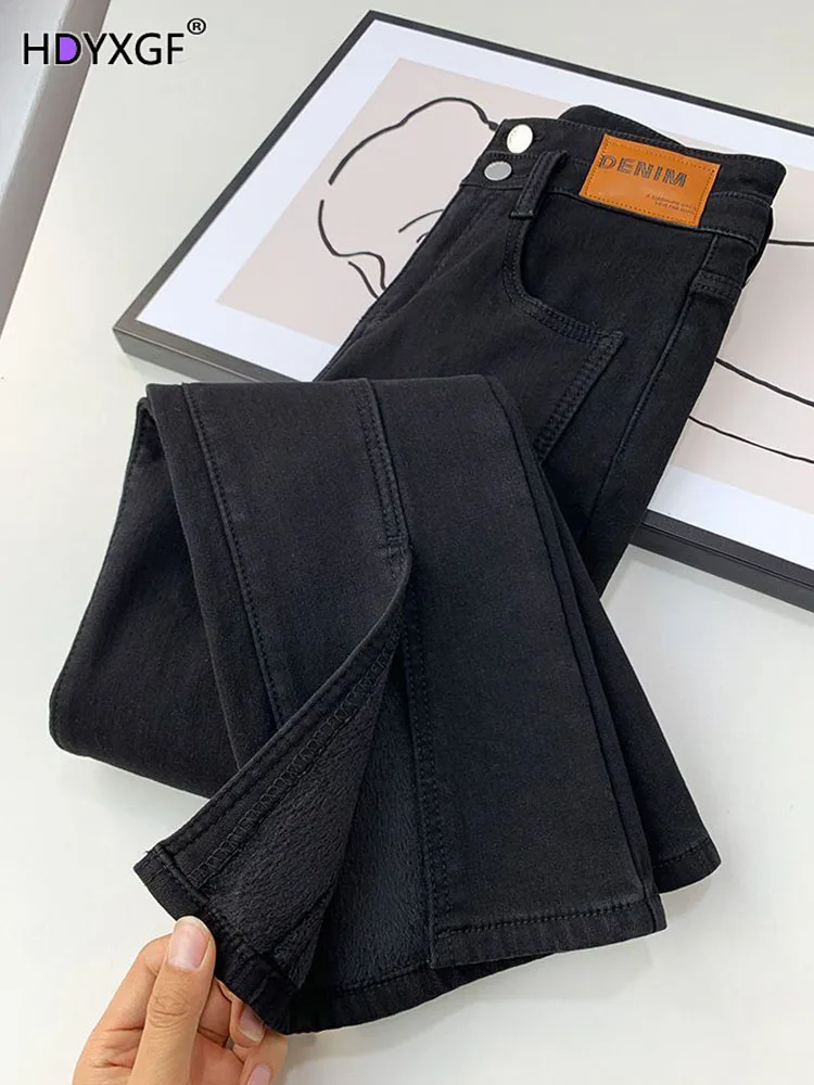 

Fall Winter Streetwear Split High Waist Flare Jeans Women Korean Fashion Skinny Vaqueros Casual Stretch Denim Pants Bell-bottom