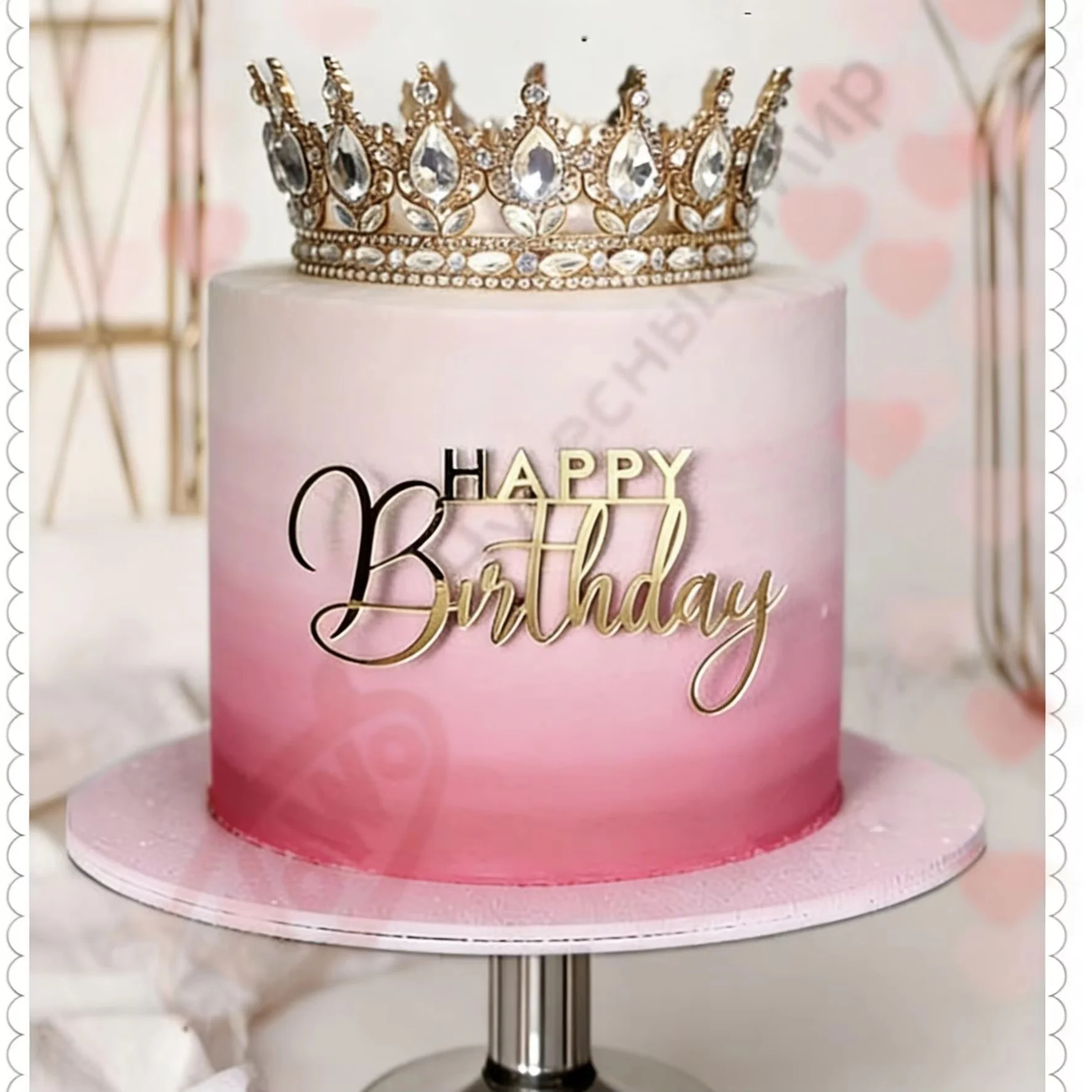 Elegant Silver Rhinestone Crown Cake Topper with Full Round Crystal Design