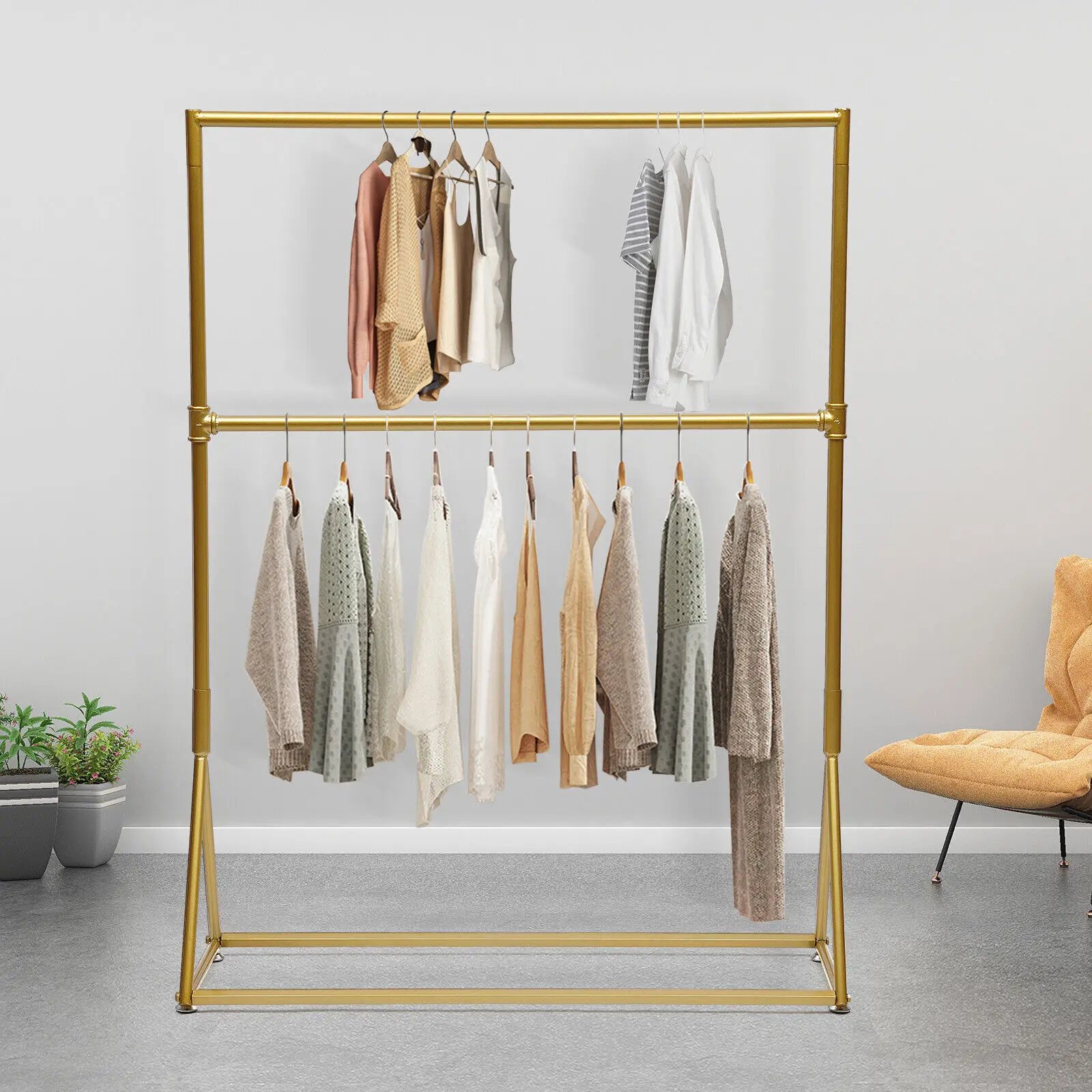 

Retro Industrial Clothing Garment Rack 1.6m Freestanding Metal Clothes Rack
