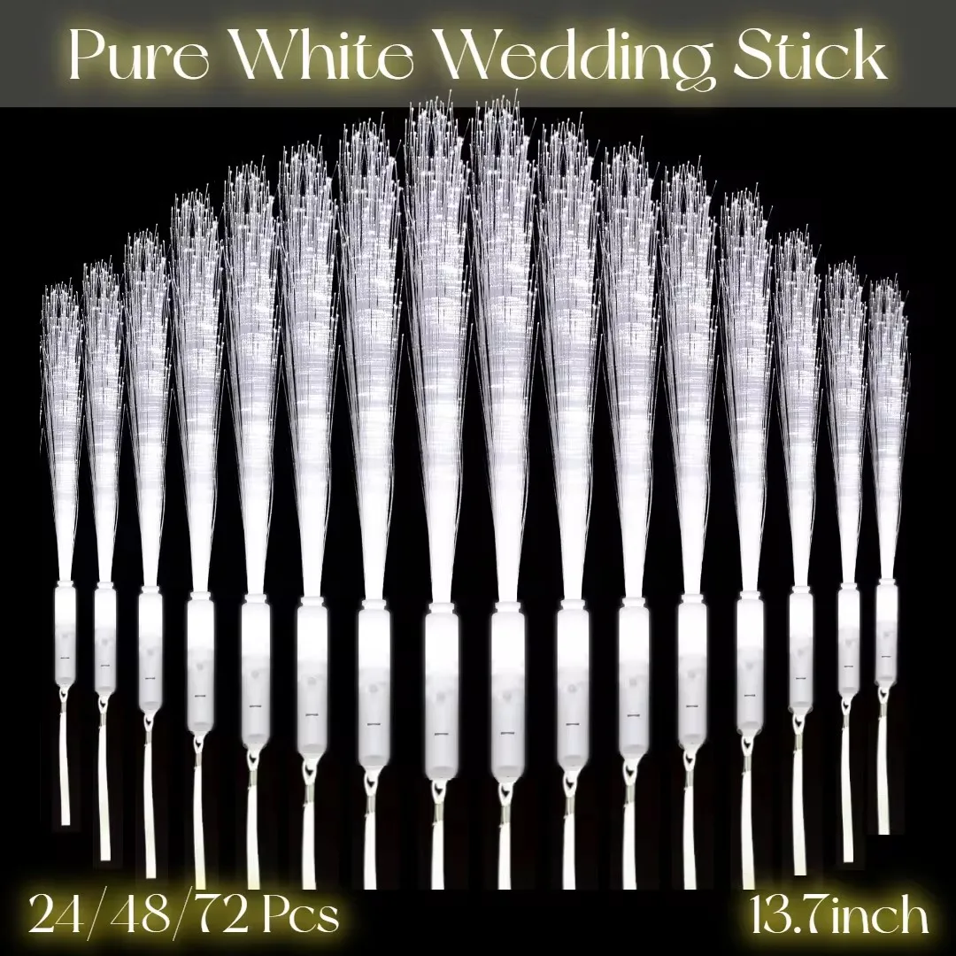 Long White Fiber Optic Stick 3 Mode Wedding Sparkler LED Light Up Wand Glow Party Supply Wedding Favor Bridal Shower 24/48/72Pcs