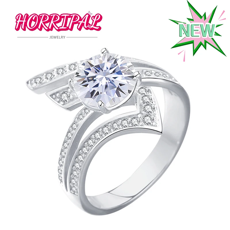 

HORRIPAL 8mm 2CT DVVS1 Round Cut Moissanite Ring S925 Sterling Silver Elegant Charming Party Band for Women GRA Pass Tester 100%