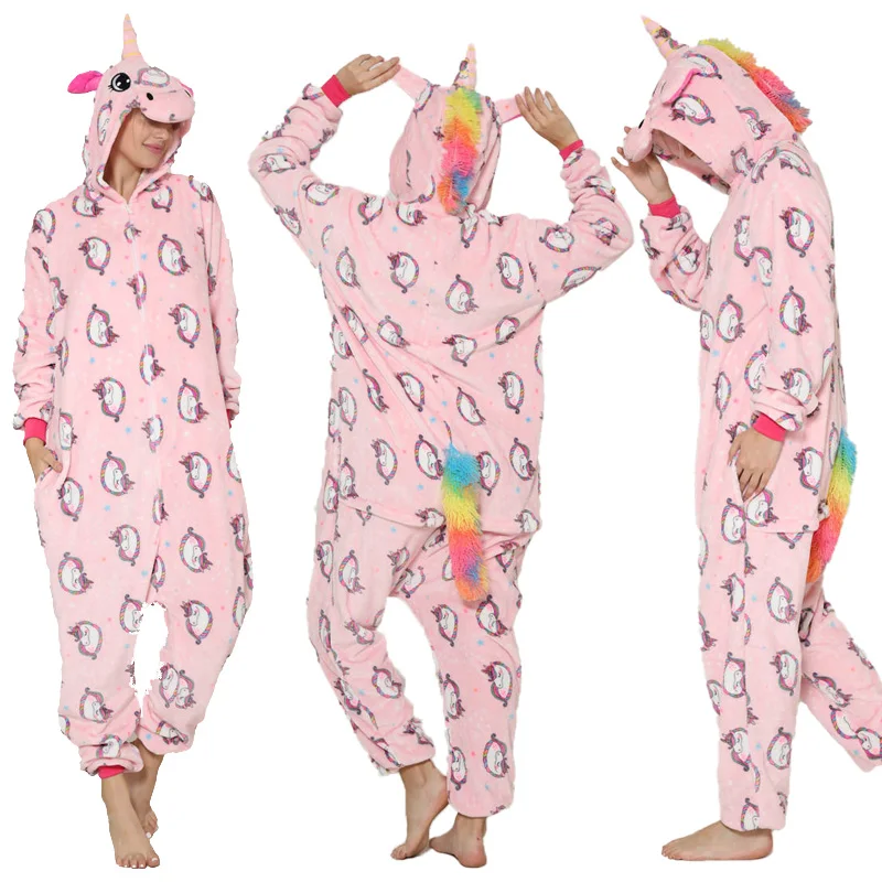 

Sleepwear Flannel Kigurumi Unisex Pajamas Adult Thicken Casual Jumpsuit Loungewear Winter Clothing Onesies Pink Nightgown