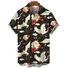 Retro Animal Hawaiian Shirt Men 3d Crane Print Short Sleeved Loose Casual Oversized Shirts Street Harajuku Tops Button Blouse 1