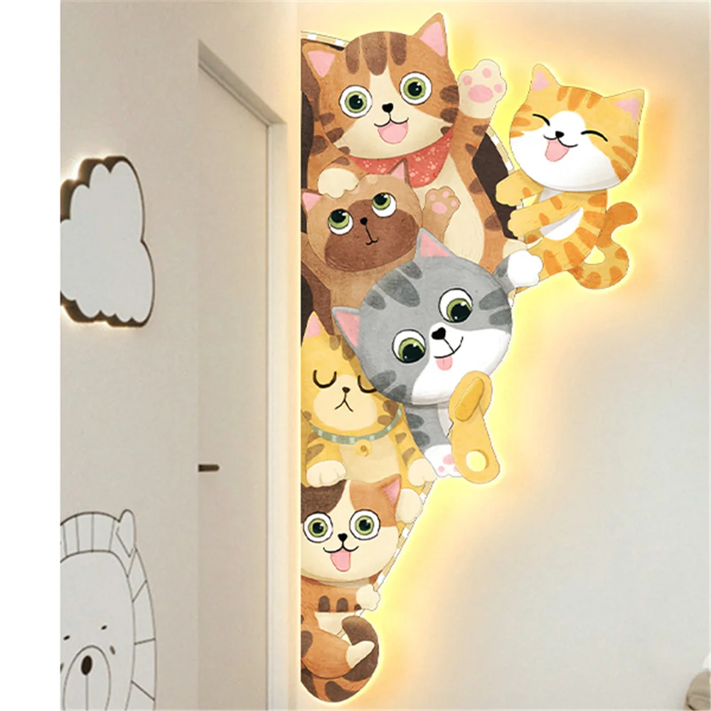 Corner Cat Mural LED Wall Lamp 3