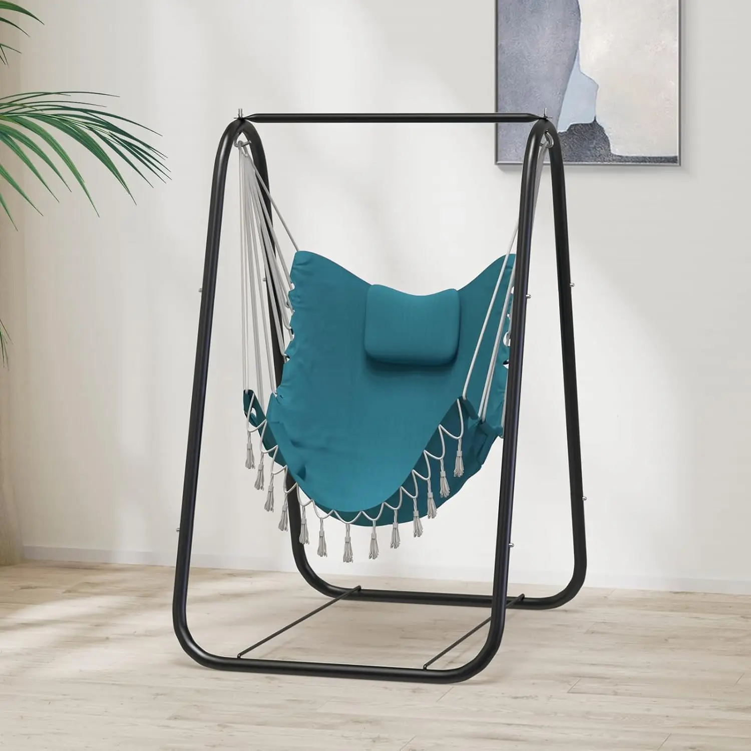 Hammock Chair with Stand. Heavy-Duty & Rustproof. Hanging Chair. For Indoor, Outdoor, Patio, Yard, Garden, Porch. Aqua.