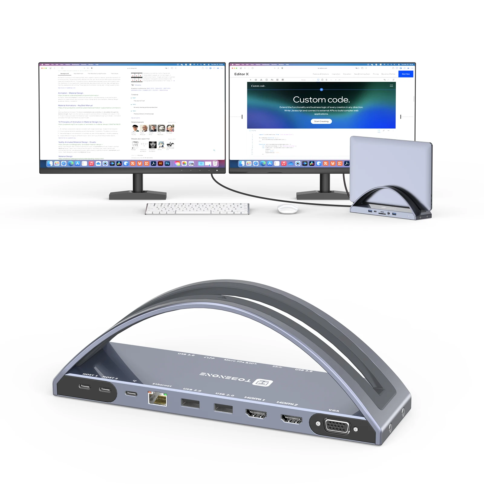 USB C Docking Station Stand Dual Monitor for MacBook Pro/Air with 2 4K