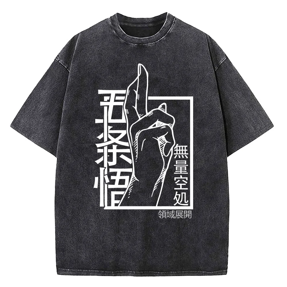 Gojo Satoru Jujutsu Kaisen T Hemd Männer Frauen T-shirt Vintage Gewaschen Baumwolle T-shirt Kleidung Sommer Kurzarm T-shirts Streetwear – Detail 2