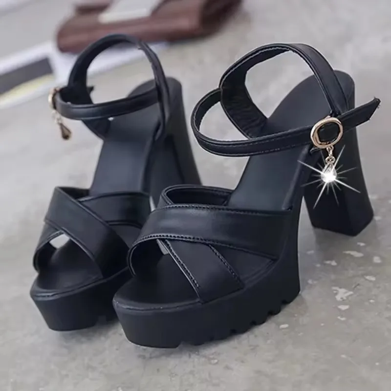 Brand Design Women Fish Mouth Platform Sandals Wedges Buckle Slope High Heels Sandals Women Fashion Elegant Shoes Woman