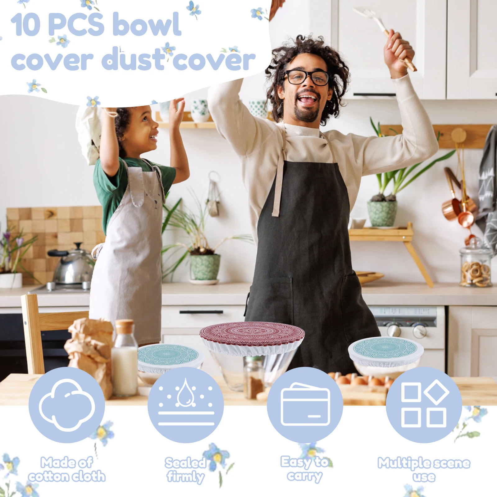 10Pcs Bowl Cover Stretch Lid Cloth Bowl Cover Reusable Fabric Elastic Portable Dust for Party Picnic Home food cover fresh keeping cover microwave cover preservation cover bowl cover