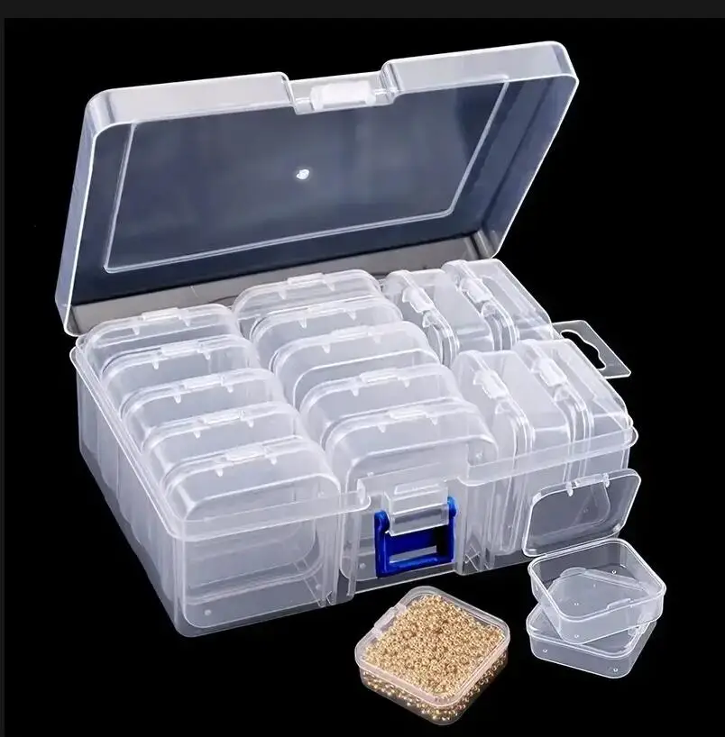 14Pcs Beaded Storage Box Nail Art Jewelry Earring Storage Box Transparent Plastic Large Capacity Seed Beads Bottle DIY