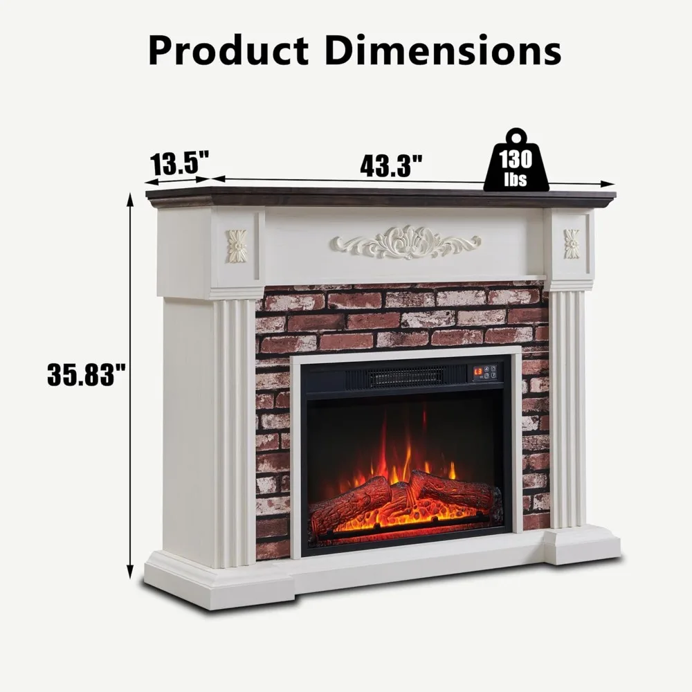 43" Electric Fireplace with Mantel, Electric Fireplace Heater, TV Stand w/Freestanding Electric Fireplace,Stacked Stone Surround 3