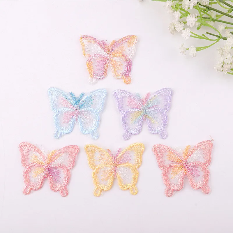 

25 шт./лот 4,9 см тканевые нашивки с вышитыми красочными бабочками аппликации для одежды товары для шитья головные уборы ручной работы заколки для волос