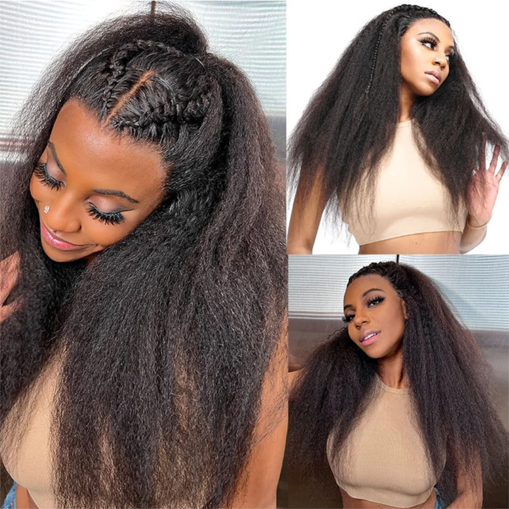 Kinky Straight Human Hair Wig 13X4 Pre Plucked With Baby Yaki