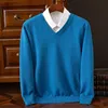 Men's 100 Pure Mink Sweater V-Neck Pullover Cashmere Knitted Bottom Sweater Sweater New High-End Casual Top In Autumn Winter 1