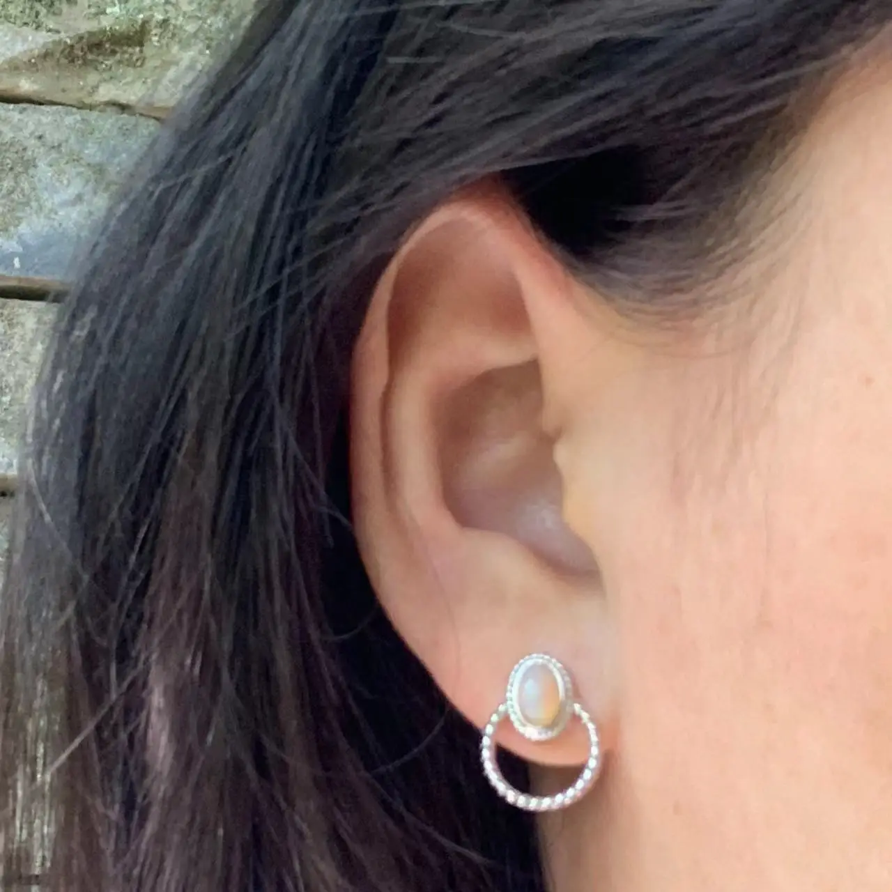 OVAL Vintage Natural Opal Stud Earrings 925 Sterling Silver Femme Gift Jewelry Stone colorful