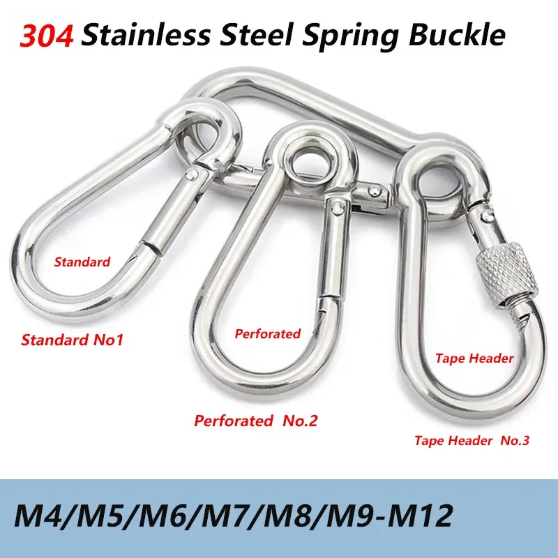 M4 M5 M6 M8-M12 304 Stainless Steel Spring Snap Hook-Heavy Duty Locking Carribenares For Climbing Normal Form 1Pcs