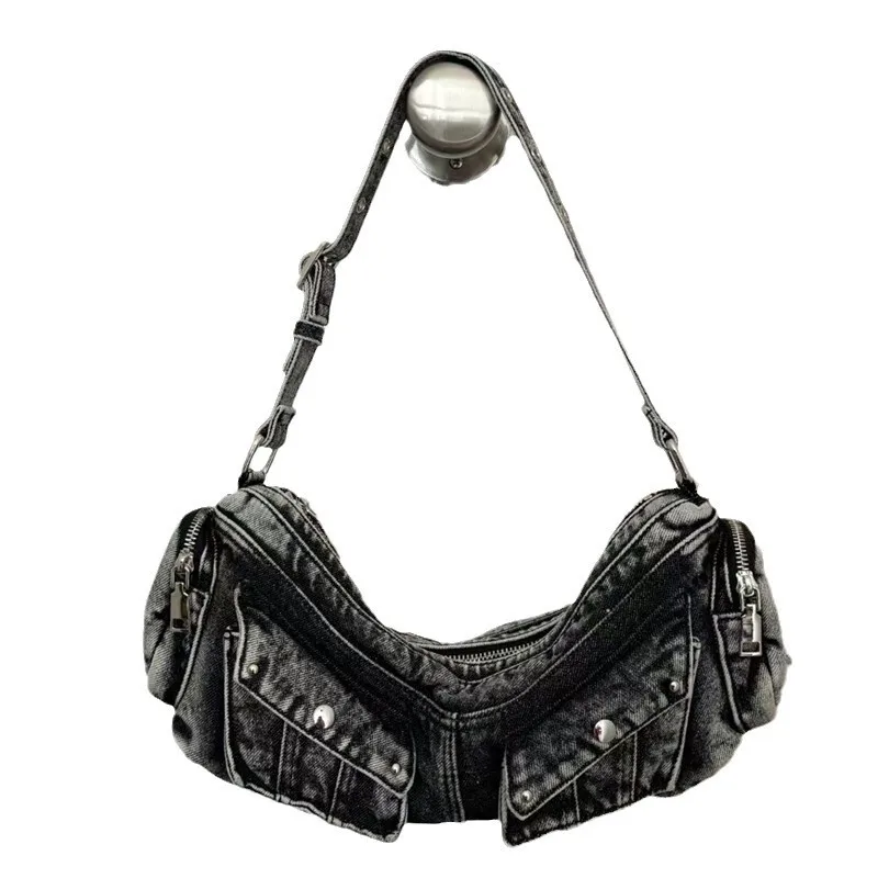 Denim Messenger Bag for Women Tote Bags Fashion Shoulder Bag Large Shopping Book Adjustable Strap Trendy Chic Hobo Crossbody Bag