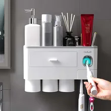 

Toothbrush Holder Automatic Toothpaste Dispenser Mouthwash Cup Wall Mounted Brush Toothbrush Shelf Home Kit Bathroom Accessories