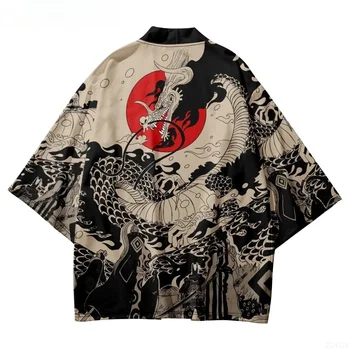 Traditional Samurai Kimono Men Japanese Anime Dragon Print Cosplay Haori Female Women Cardigan Yukata Shirt Summer Robe 1