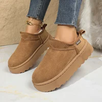 Snow Boots for Women 2025 Winter New Cashmere Warm Thick Soles Without Heel-covered Hair Half Slipper Cotton Shoes for Women - Image 3