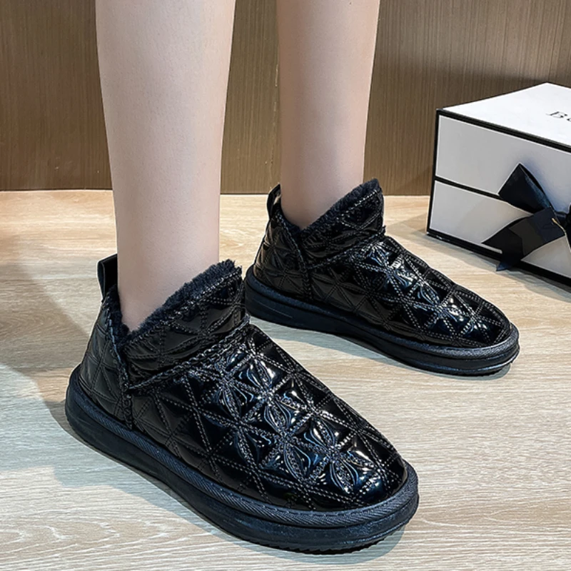 Women's Shoes 2023 High Quality Winter Plush Warm Slip on Mid-Calf Women's Boots Solid Color Round Toe Low-heeled Snow Boots