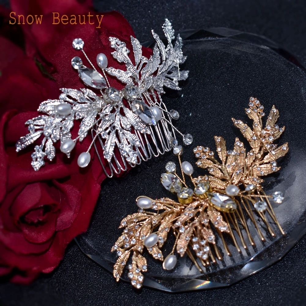 Pearl Wedding Comb Head Jewelry Bride Hair Clips Floral Headpiece Crystal Tiaras Bridal