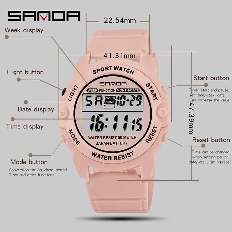 SANDA 6003 Sports Women Watches Fashion Casual Waterproof LED Digital Watch Female Wristwatches For Women Clock Relogio Feminino 6