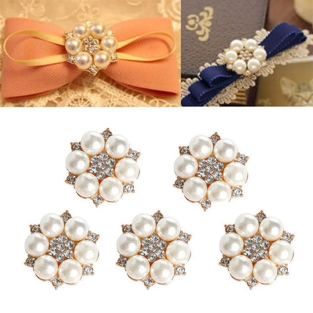 DIY 10pcs/set Flower Rhinestones Buttons Pearl button wedding decoration Diy Alloy  Cryustal Bow Accessories 4