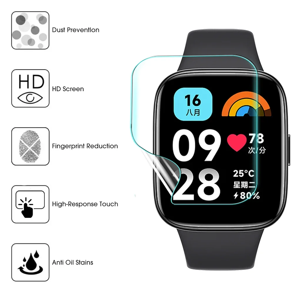 Clear Screen Protector Hydrogel Film for Redmi Watch 3 4 5Active Soft Protective Films for Redmi Watch4 Watch5 Active HD Cover
