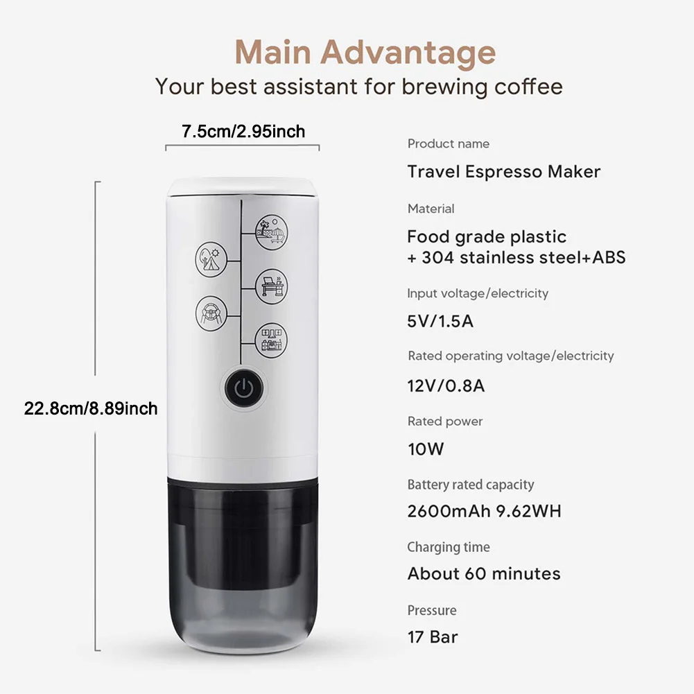 2-in-1 Portable Italian Espresso Machine Espresso Coffee Maker Wireless Portable Espresso Coffee Machine for Car & Home 6