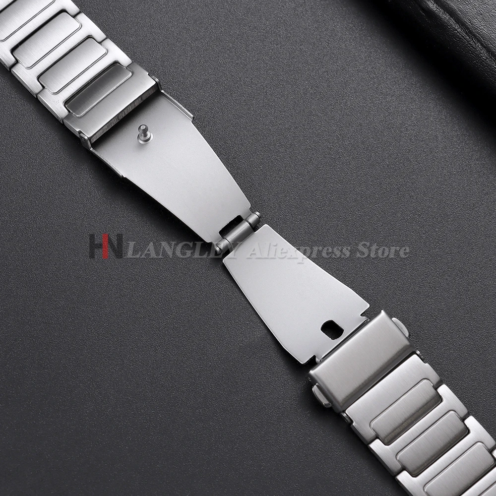 Premium Stainless Steel Smartwatch Strap - Sporty Silver & Black Bracelet with Folding Buckle