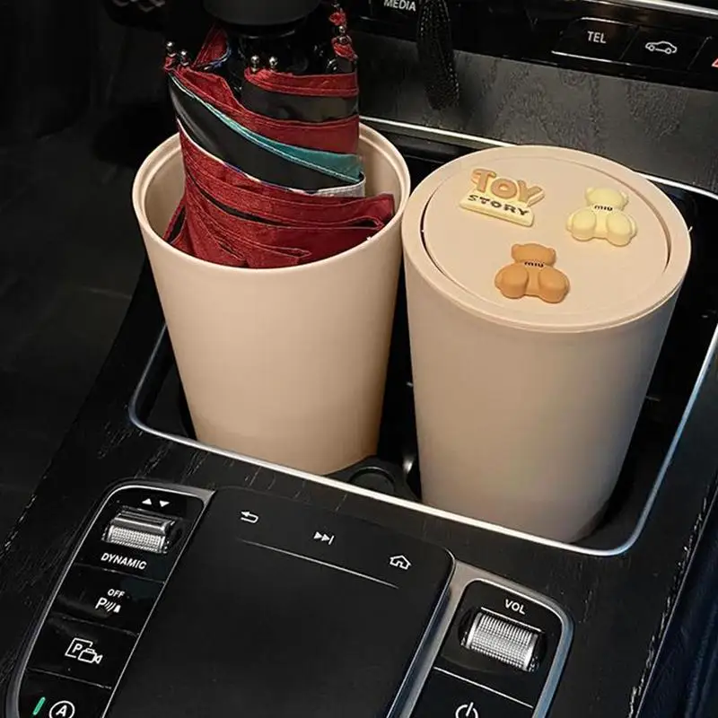 Mini Car Trash Can Cute Cartoon Bin With Lid Portable Car Trash Can Boot Storage Bag Mini Accessories For Bathroom